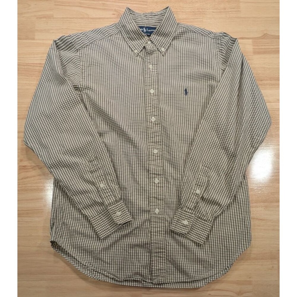 Ralph Lauren Shirt Boys 2X Fits Mens M Classic Fit Button Down Gingham Brown